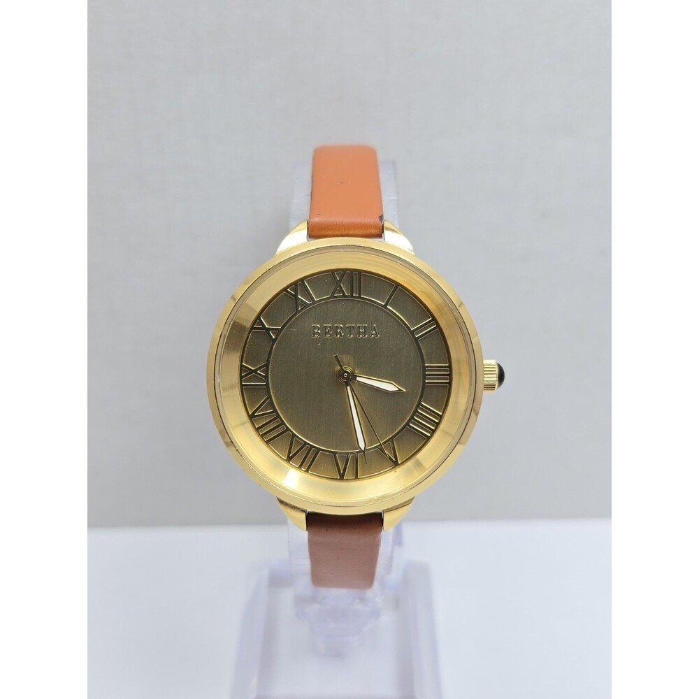 Bertha Madison Womens Gold Tone 36mm Watch Leather Classic Dress New Battery